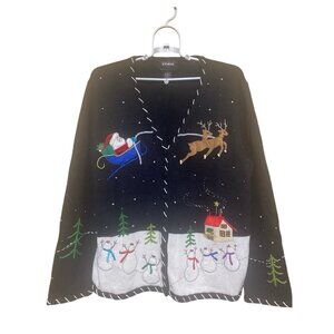 Designer Originals Studio Joy Christmas Sweater Women Size Large Button Up